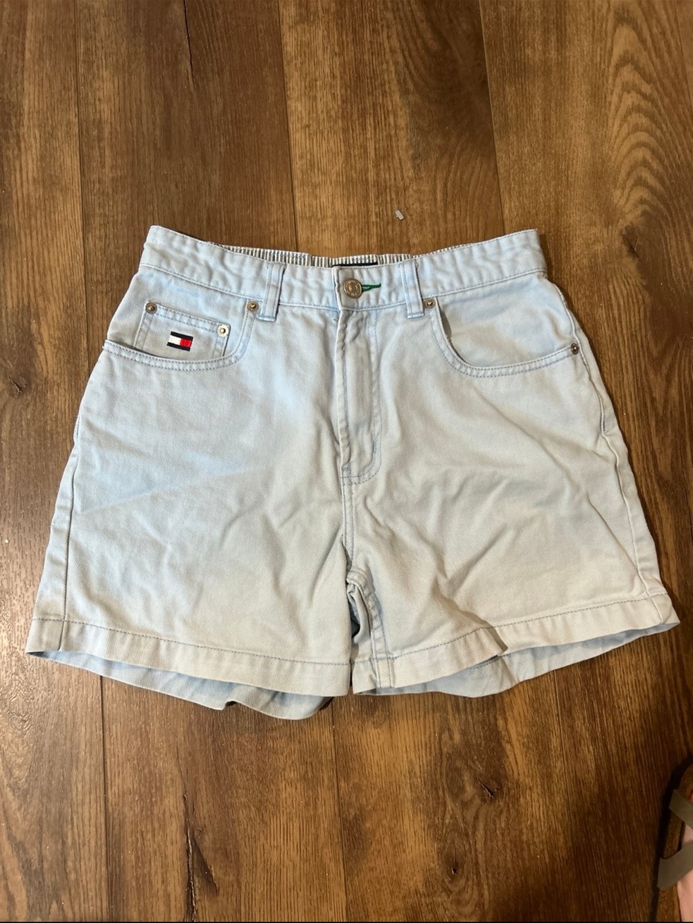 Tommy Hilfiger Light Blue Denim Shorts with Flag Patch